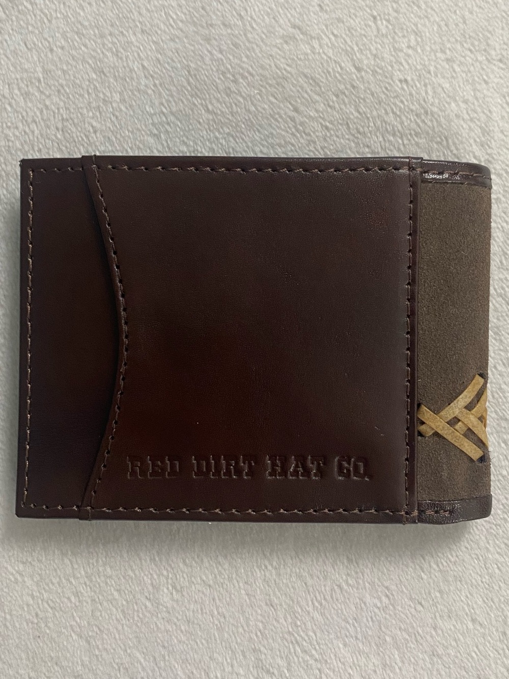 Red Dirt Hat Genuine Leather Suede Woven Straw Bi Fold Wallet | Brown - Picture 3 of 8